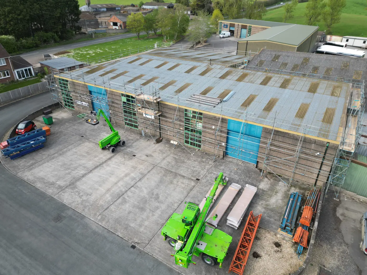 Scaffolding and materials on site