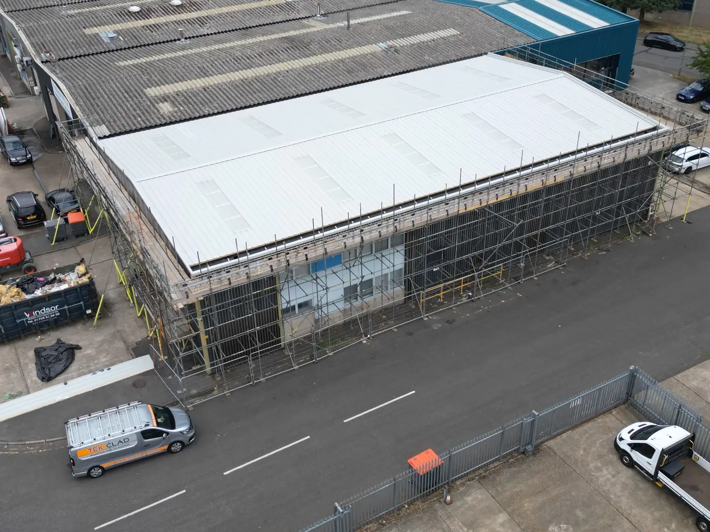 Aerial view of the completed roof among neighbouring units