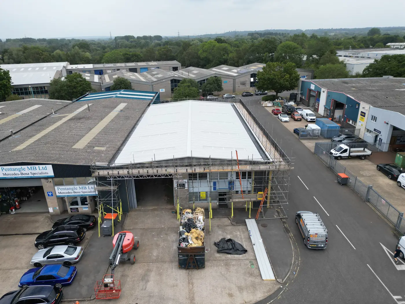 Aerial view of the new roof at The Canoe Shop, Totton