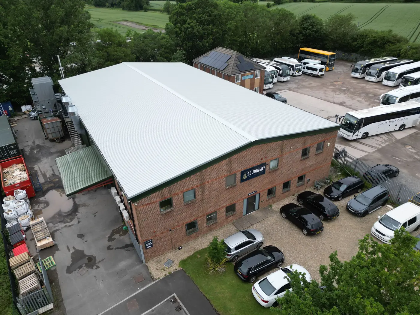 Aerial view of the new roof at SB Joinery, Yeovil