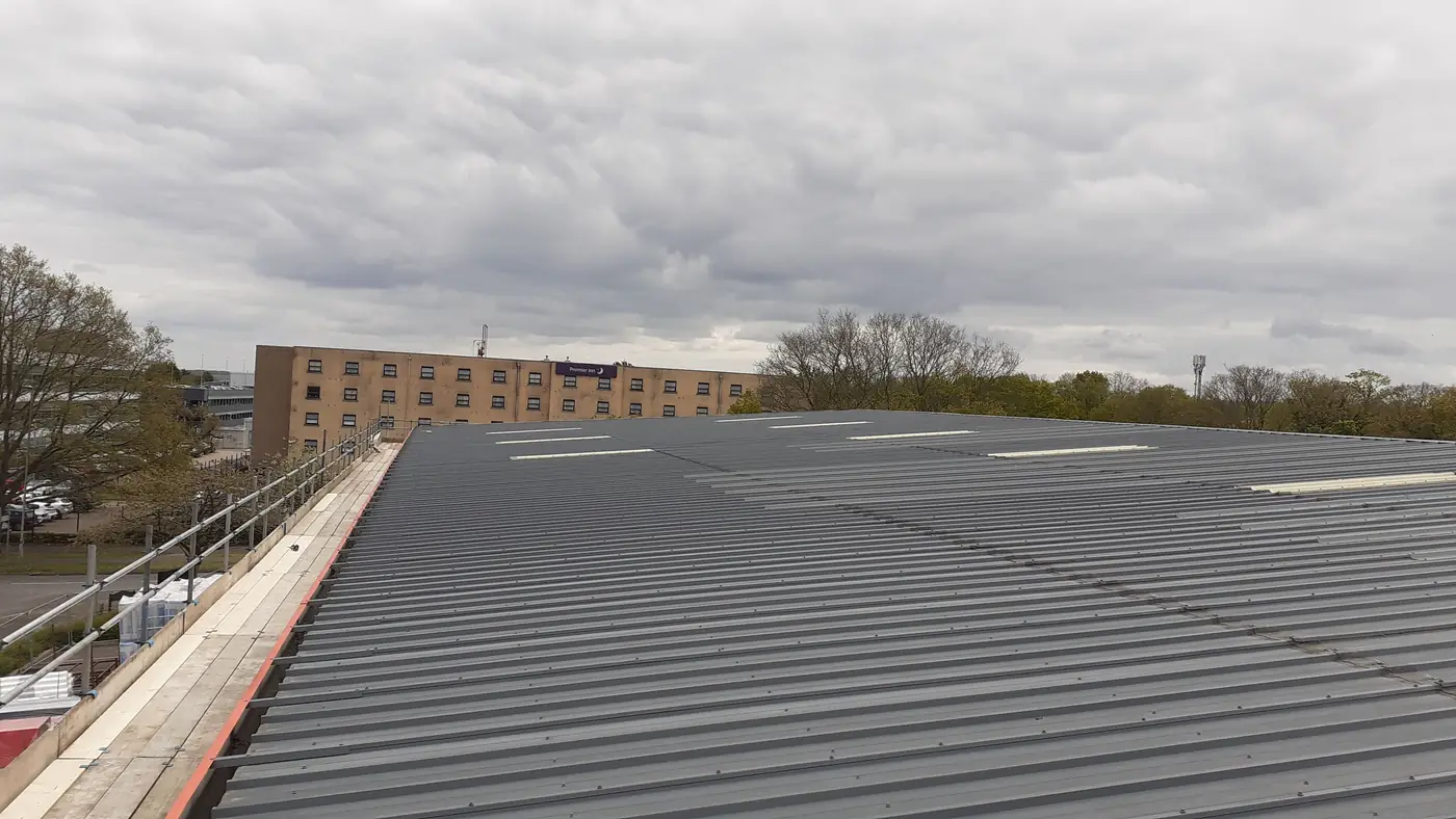 Completed roof sheets and edge protection