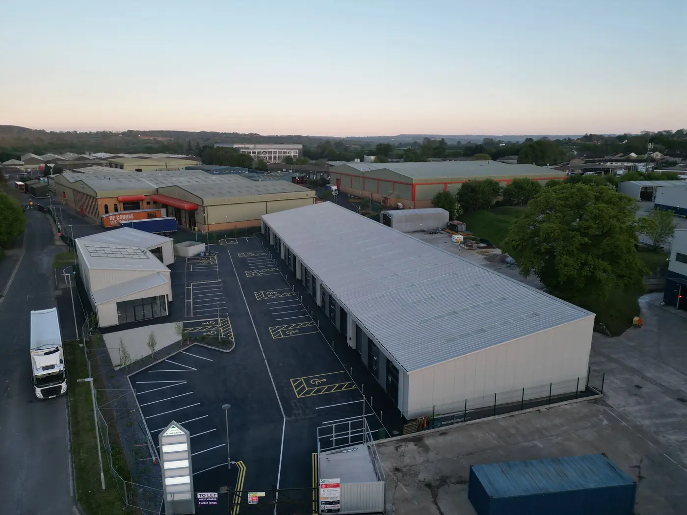 Aerial view of the completed buildings at Tapstone Road, Chard