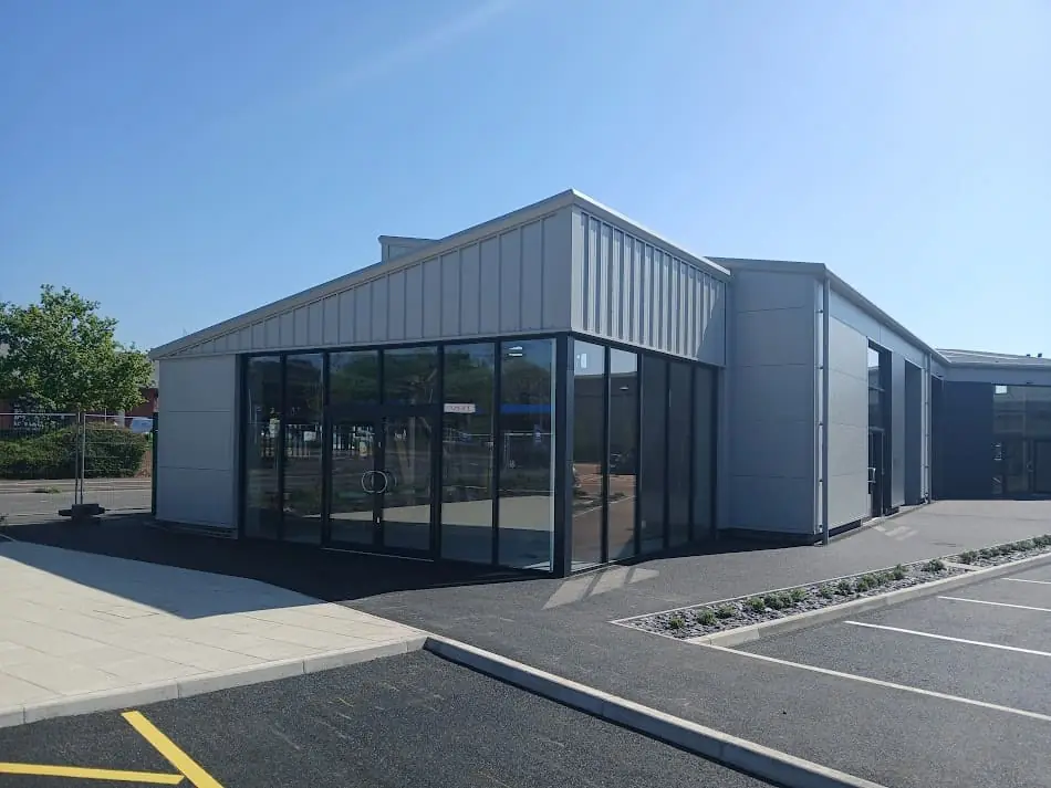 Glazed frontage of the new retail building